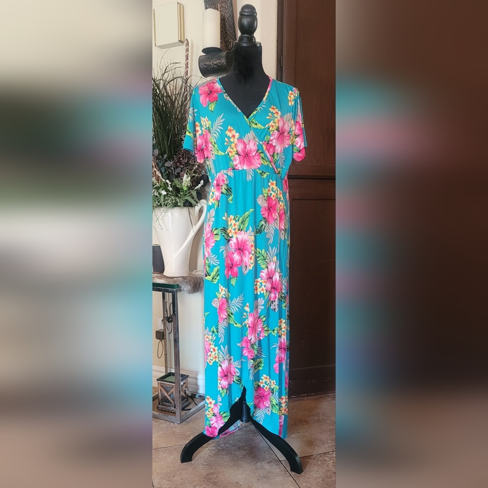 Floral Maxi Dress in Blue and Pink